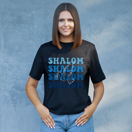 Blauw-Wit Hebreeuws Shalom Vrede T-shirt