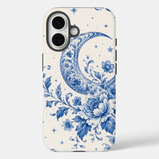Blauw & Wit Hemels Chinoiserie Halvemaan Motief Case-Mate iPhone Case (Achterkant)
