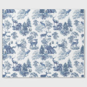 blauw wit hert in besneeuwd bos cadeaupapier (Vlak)