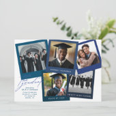 Blauw Wit High School COLLAGE Foto Afstuderen Aankondiging (Staand voorkant)