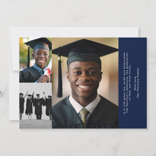 Blauw Wit High School COLLAGE Foto Afstuderen Aankondiging (Achterkant)