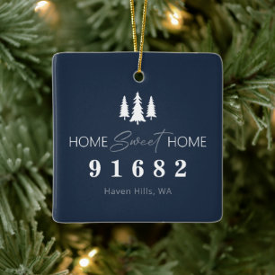 Blauw Wit Home Sweet Home Foto Postcode Keramisch Ornament