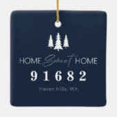 Blauw Wit Home Sweet Home Foto Postcode Keramisch Ornament (Achterkant)