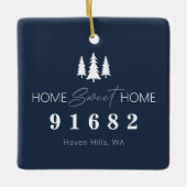 Blauw Wit Home Sweet Home Foto Postcode Keramisch Ornament (Voorkant)
