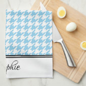 Blauw & Wit Houndstooth Gepersonaliseerd Theedoek (Quarter Fold)