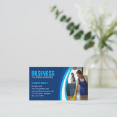 Blauw wit huis schoonmaken Huishoudster Maid Servi Visitekaartje (Staand voorkant)