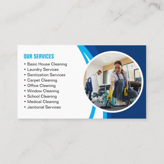 Blauw wit huis schoonmaken Huishoudster Maid Servi Visitekaartje (Achterkant)