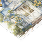 BLAUW WIT HUISJE MET GELE VLINDERS LANGE TAFELLOPER (Hoek)