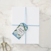 Blauw Wit Hydrangea Bloemen Elegante Damast Bruilo Cadeaulabel (Met Touw)