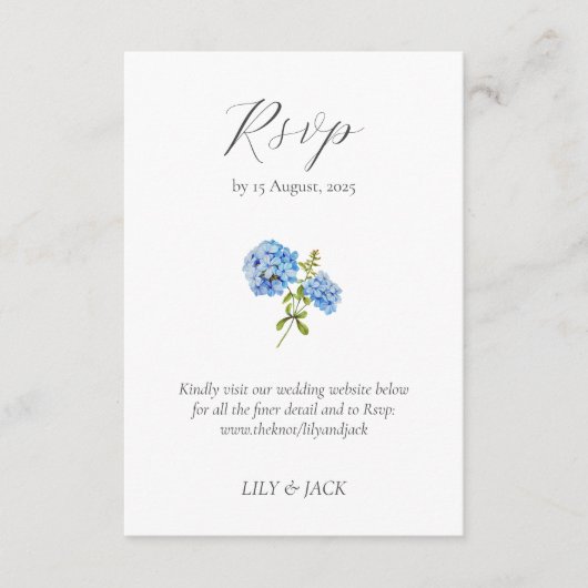 Blauw & Wit Hydrangea Bruiloft RSVP Behuizing Kaar Informatiekaartje