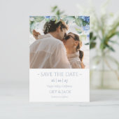 Blauw & Wit Hydrangea Foto sparen de datum Kaart (Staand voorkant)