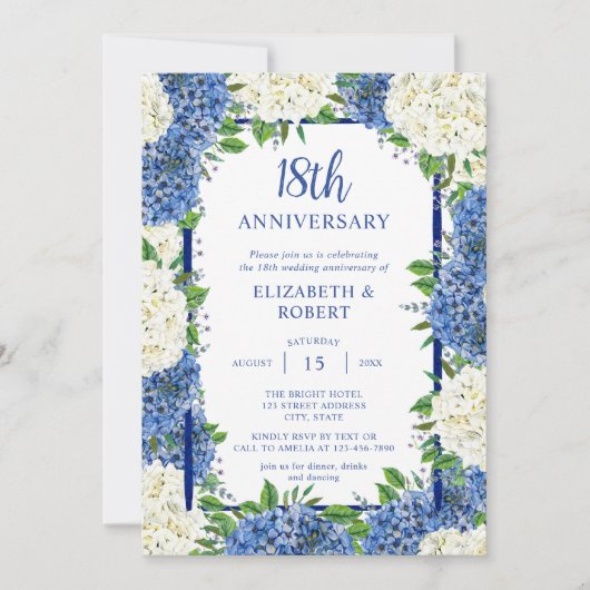Blauw Wit Hydrangeas bruiloft Custom Jubileum Kaart (Voorkant)