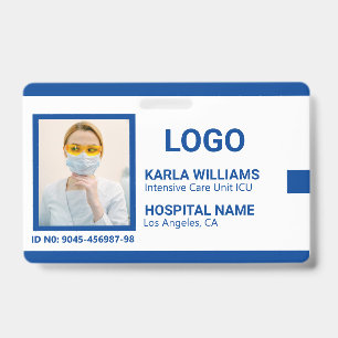 Blauw Wit ICU Verpleegkundige ID Foto Badge