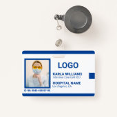 Blauw Wit ICU Verpleegkundige ID Foto Badge (Voorkant met intrekbare)