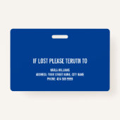 Blauw Wit ICU Verpleegkundige ID Foto Badge (Achterkant)