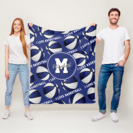 blauw wit Ik hou van basketbalteamkleuren Fleece B Deken