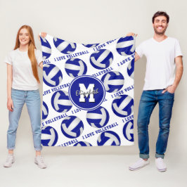 blauw wit Ik hou van volleybalsportkamerdecor Fleece Deken