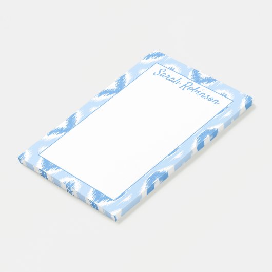Blauw & Wit Ikat Block Print Aangepast Post-it® Notes (Schuin)
