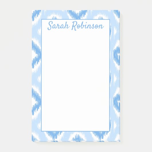 Blauw & Wit Ikat Block Print Aangepast Post-it® Notes (Voorkant)
