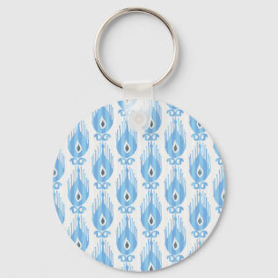 Blauw Wit Ikat Patroon Ontwerp Sleutelhanger