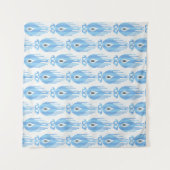 Blauw Wit Ikat Patroon Ontwerp Wandkleed (Voorkant (horizontaal))