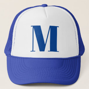 Blauw wit Initiaal Letter Monogram Matig Stijlvol Trucker Pet