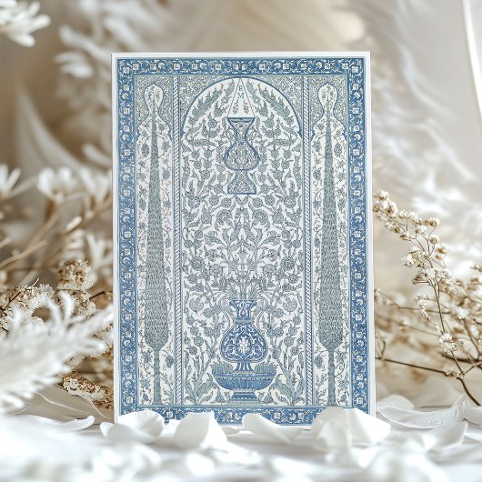 Blauw Wit Iznik Tegel geïnspireerd Moslim Bruiloft Kaart