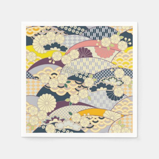 Blauw Wit Japans Kimono Bloemen Decoupage Papier Servet (Voorkant)
