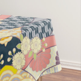 Blauw Wit Japans Kimono Bloemen Katoen Dineren Tafelkleed