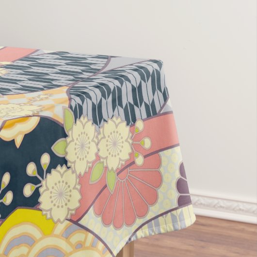 Blauw Wit Japans Kimono Bloemen Katoen Dineren Tafelkleed (Voorbeeld)