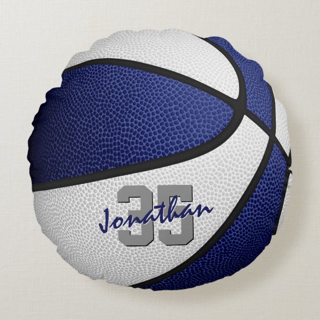 blauw wit jongens meisjes sport basketbal rond kussen (Voorkant)