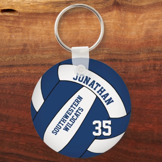 Blauw Wit Jongens Team Naam Volleybal Sleutelhanger (Achterkant)