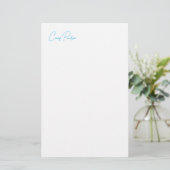 Blauw Wit Jouw Naam Calligrafie Uniek Minimalistis Briefpapier (Staand voorkant)