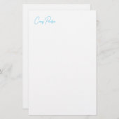 Blauw Wit Jouw Naam Calligrafie Uniek Minimalistis Briefpapier (Voorkant / Achterkant)