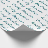 Blauw Wit Jouw Naam Uniek Minimalistisch Cadeaupapier (Hoek)