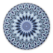 Blauw-Wit Kaleidoscoop Mandala Patroon Keramische Knop (Voorkant)
