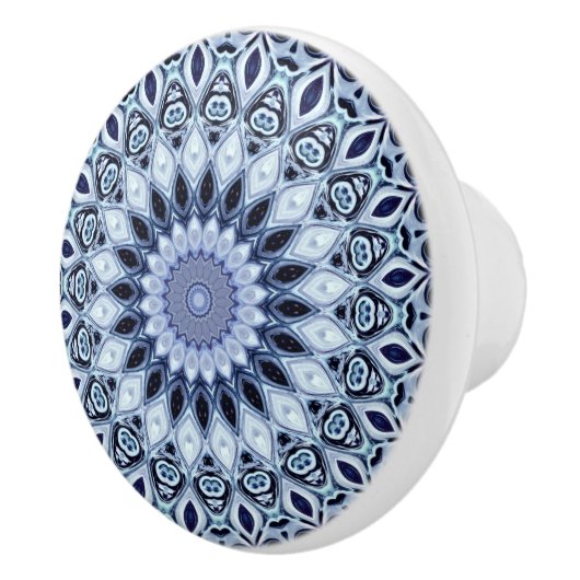 Blauw-Wit Kaleidoscoop Mandala Patroon Keramische Knop (Rechts)