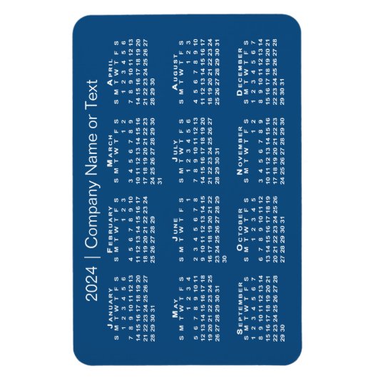 Blauw-wit kalender 2024 met aangepaste tekst magneet (Verticaal)