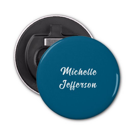 Blauw & Wit Kalligrafie Elegant Chic Modern Button Flesopener (Voorkant)