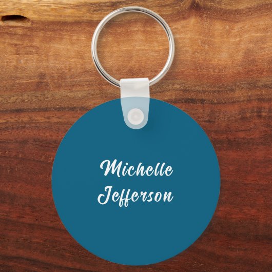 Blauw & Wit Kalligrafie Elegant Chic Modern Sleutelhanger (Voorkant)