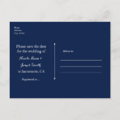 Blauw & Wit Kant Elegant Bruiloft Save the Date Aankondigingskaart (Achterkant)