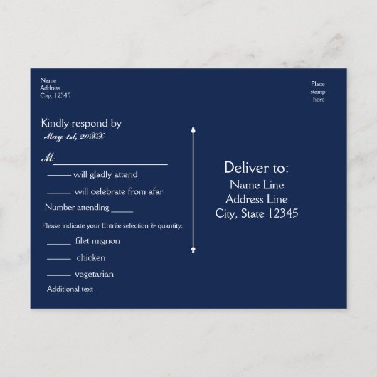 Blauw & Wit Kant Elegante Bruiloft RSVP Kaart (Achterkant)