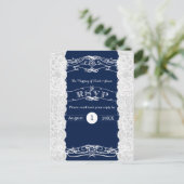 Blauw & Wit Kant Elegante Bruiloft RSVP Kaart (Staand voorkant)