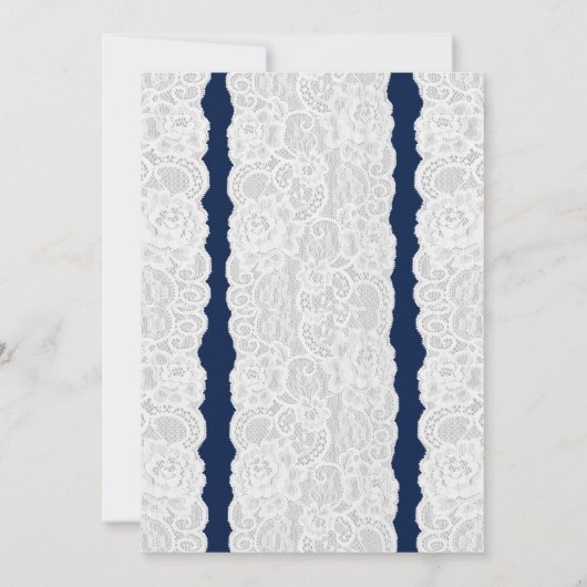 Blauw & Wit Kant Elegante Bruiloft Uitnodigingen (Achterkant)