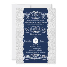 Blauw & Wit Kant Elegante Trouw Uitnodigingen