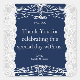 Blauw & wit kant Elegante trouwfavorie stickers