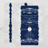 Blauw & Wit Kant Elegante VERLOVING Uitnodigingen (Voorkant / Achterkant)