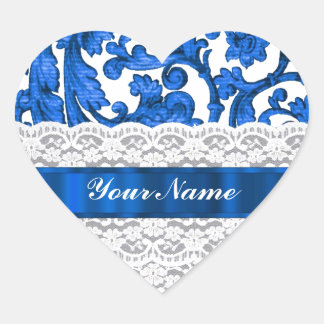 Blauw & wit kant hart sticker