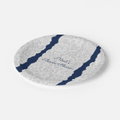 Blauw & Wit Kant Heldere Elegante Rustieke Partij Papieren Bordje (Gekanteld)