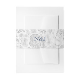 Blauw & Wit Kant Rustieke Eenvoudige Elegante Brui Uitnodigingen Wikkel